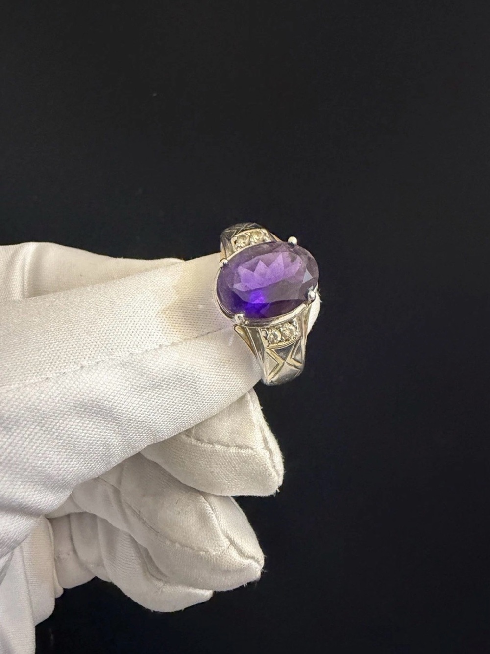 Michael Valitutti NH Amethyst White Sapphire Ring 925 Silver Gold Plate Sz 13